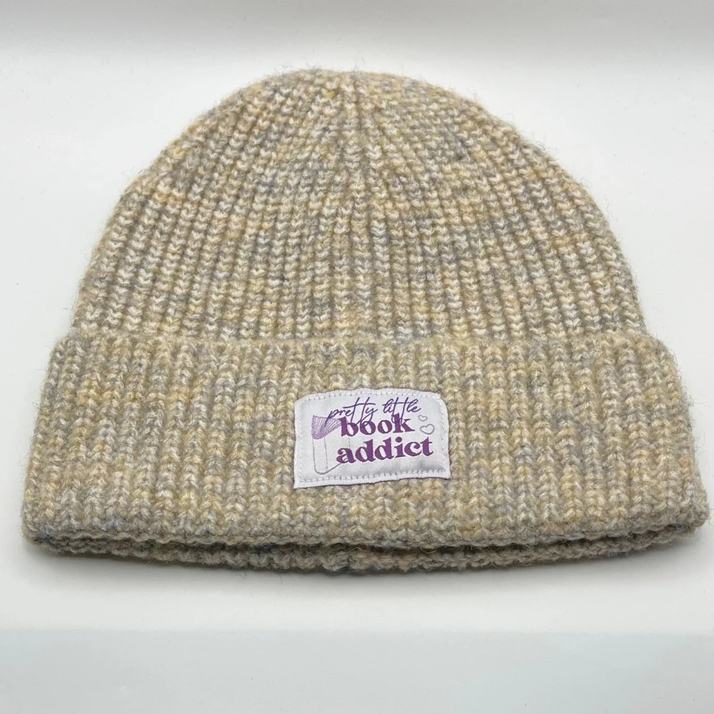 Tan Marled Knit Beanie - Pretty Little Book Addict Patch